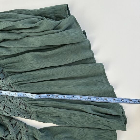 Free People Angela Jumpsuit Sz Small Wide Leg Green Boho Lace Ruffle Festival - Picture 14 of 16